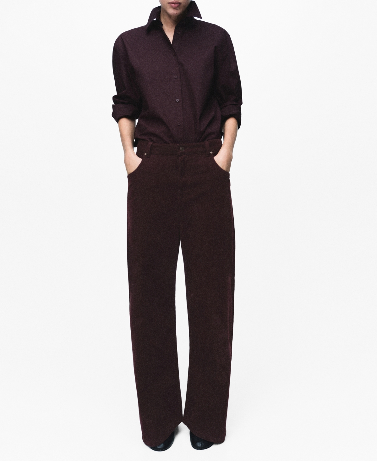 Mango Women's Wide-leg Corduroy Jeans In Burgundy