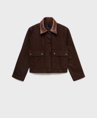 Women's Leather-Effect Collar Denim Parka