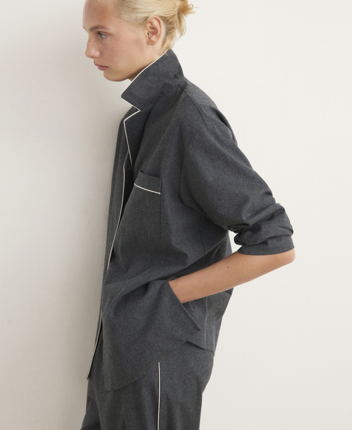 Mango Women's Contrast Piping Cotton Flannel Pants In Gray