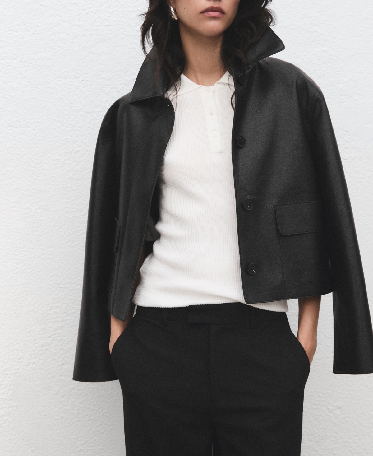 Mango Crop Straight Leg Pants In Black