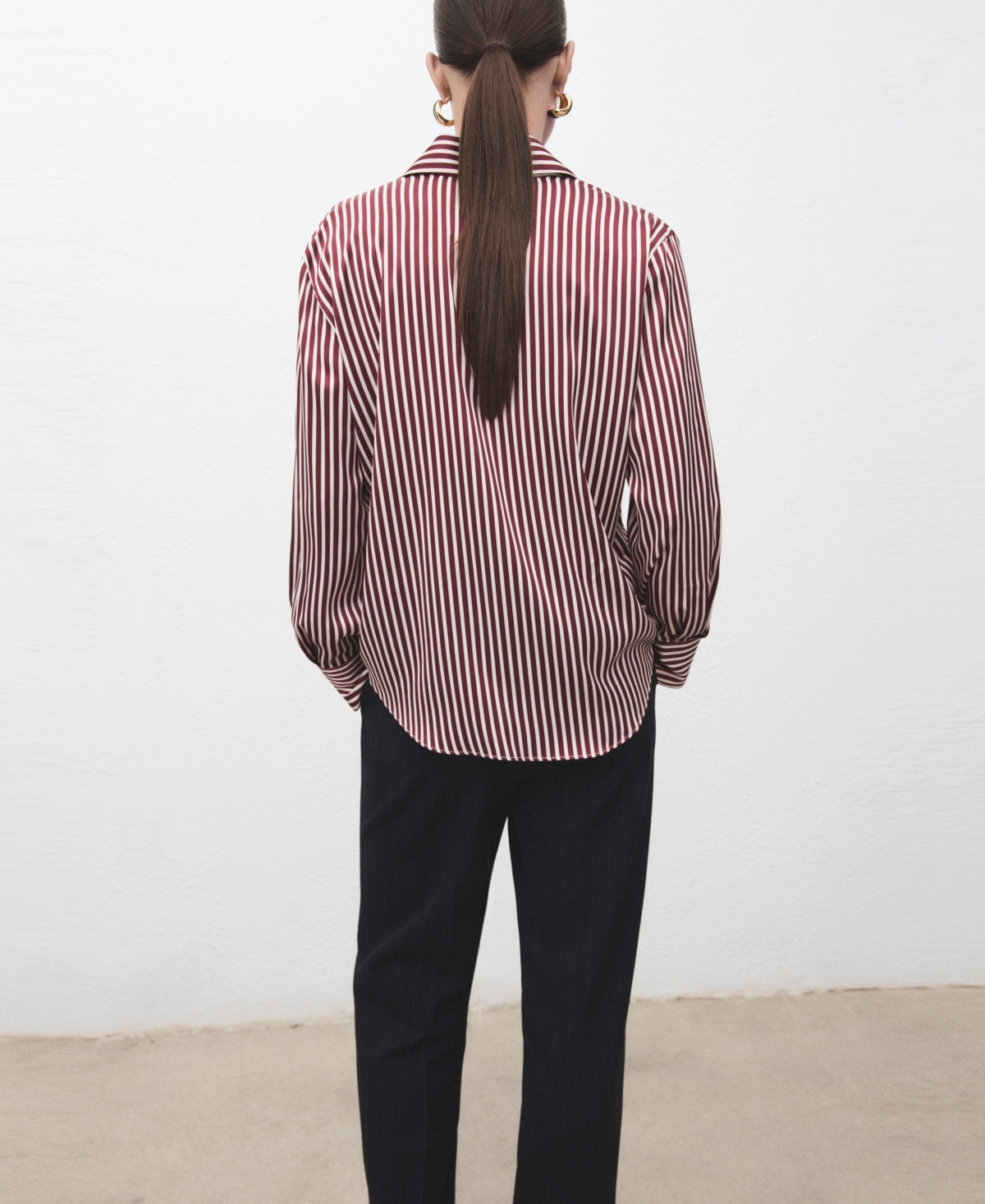Mango Combined Stripe Button-up Shirt In Burgundy