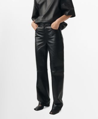 MANGO - Women's Leather Straight-Leg Pants