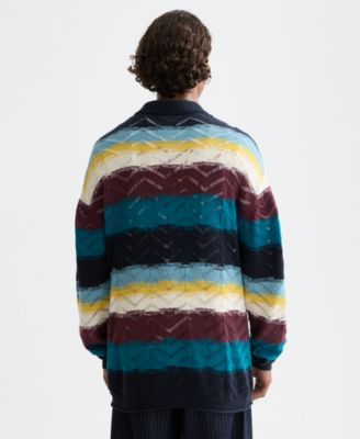 Men's Open Structure Knitted Stripe Sweater