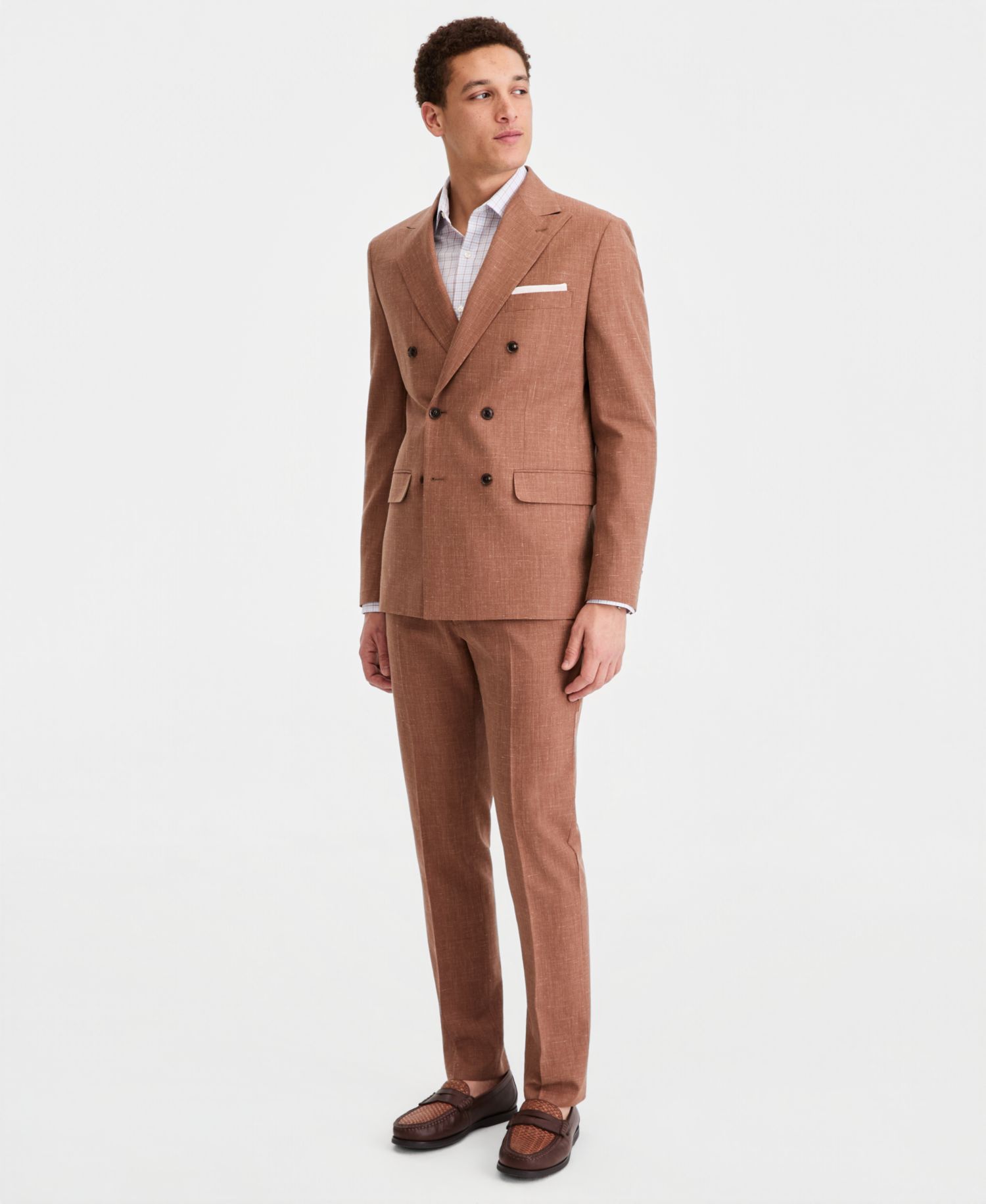 Men's Modern Fit Wool Silk Linen Double-Breasted Suit Separates