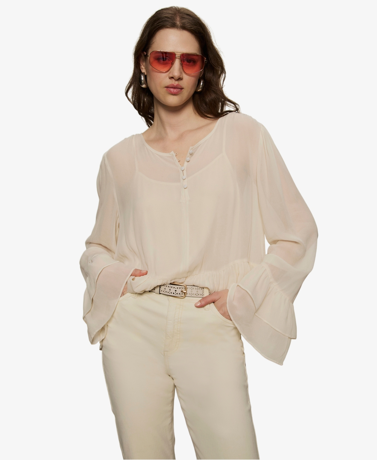 Sanctuary Women's Ruffled Long-sleeve Blouse In Neutral