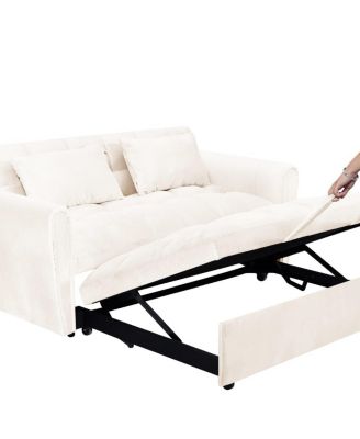 65" Velvet Pull Out Loveseat Sleeper, 3-in-1 Sofa Bed with Adjustable Backrest Storage Pocket & Pillows for Small Spaces