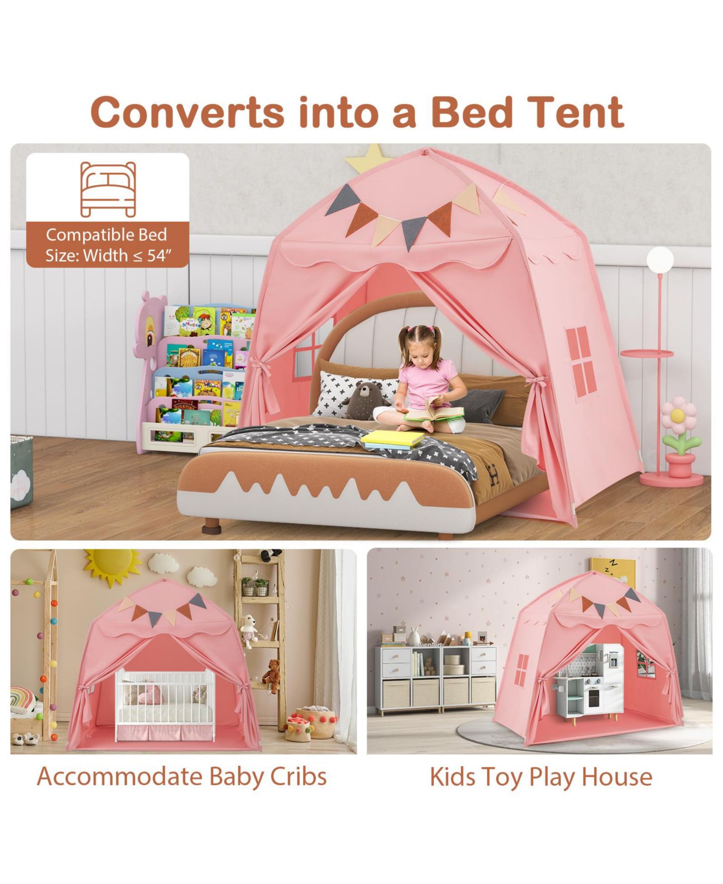 Детская игрушка SKONYON Extra Large String Lights Playhouse Tent, Ages 3+, цвет: Розовый — фото 4