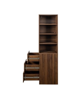 70.87" H Display Storage Cabinet with 4-Tier Shelves and 3 Side Drawers, Modern Wooden Tall Bookshelf for Home