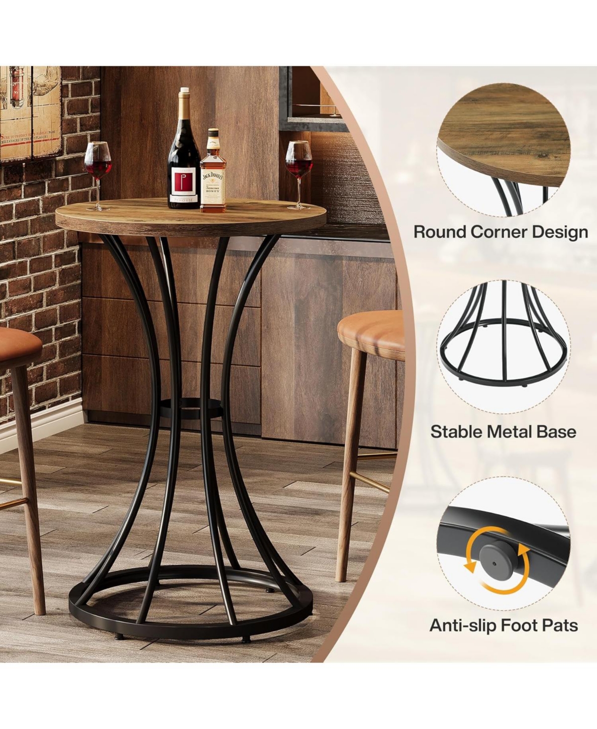Tribesigns Round Bar Table with Curved Metal Base, 37.4" H
