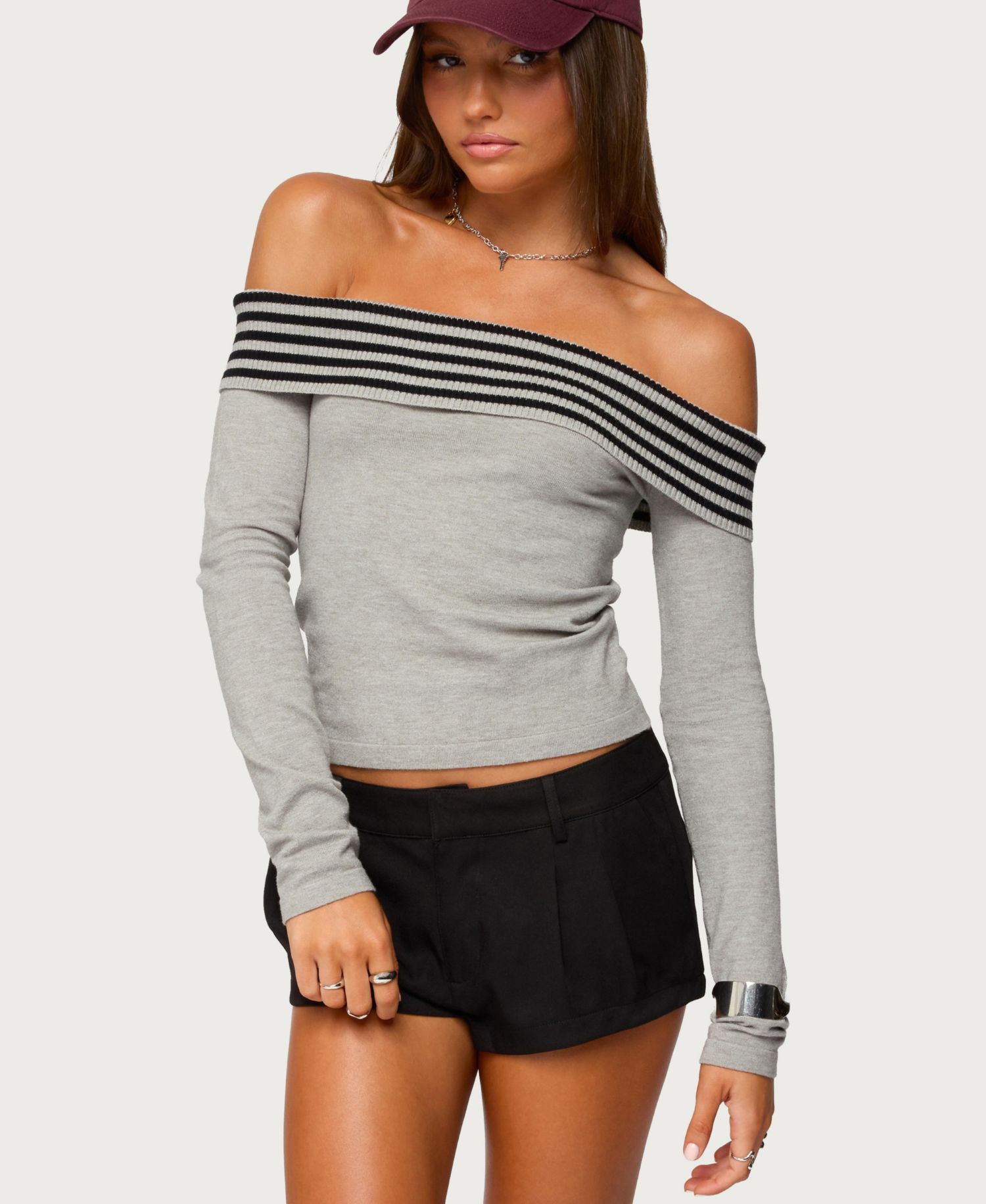 Women's Leetal Stripey Foldover Knit Top