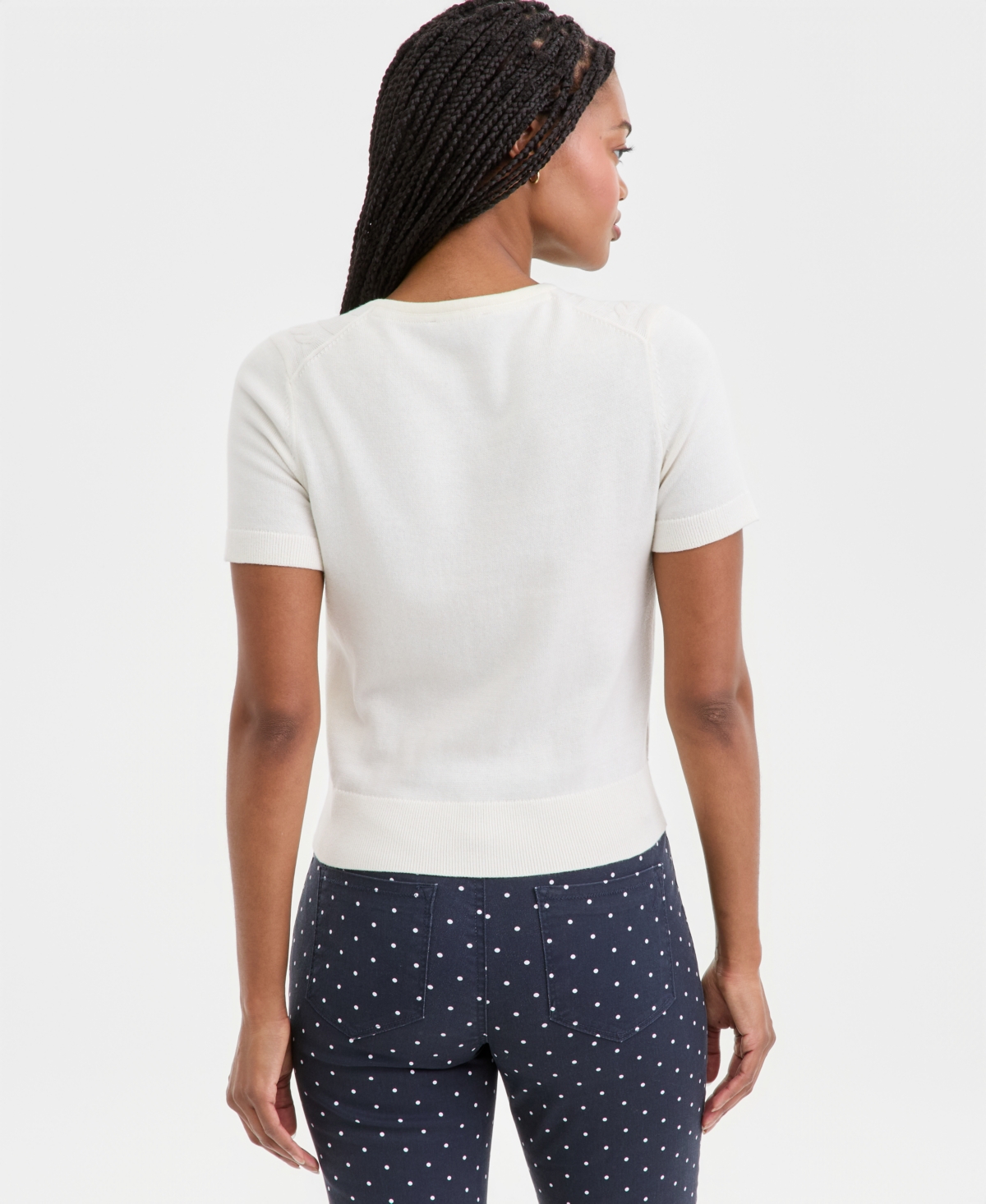 Nautica Jeans Women's Bow Cable-Knit Short-Sleeve Sweater