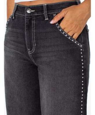 Juniors' Studded Wide-Leg Jeans