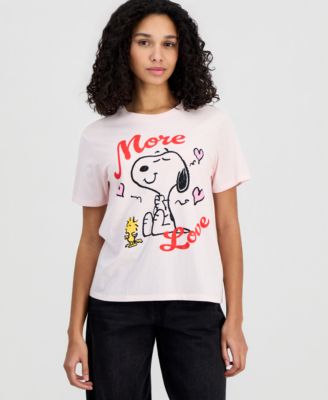 Juniors' Snoopy Valentine's Day Crewneck Graphic T-Shirt