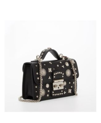 Small Leather Crossbody Bag Studded Purse Top Handle Structured Handbag