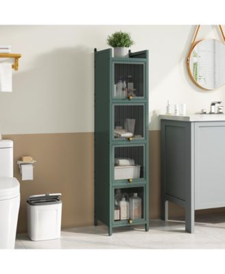 Modern Four-Tier Glass Door Cabinet with Five-Tier Storage for Living Room, Dining, Entryway, or Bathroom