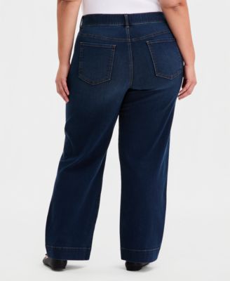 Plus Size Pull-On Shaping High-Rise Wide-Leg Jeans, Macy's Exclusive