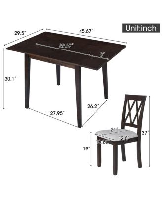 5-Piece Drop Leaf Dining Table Set with 4 Upholstered Chairs, Space-Saving Kitchen Table Set for Small Apartments-