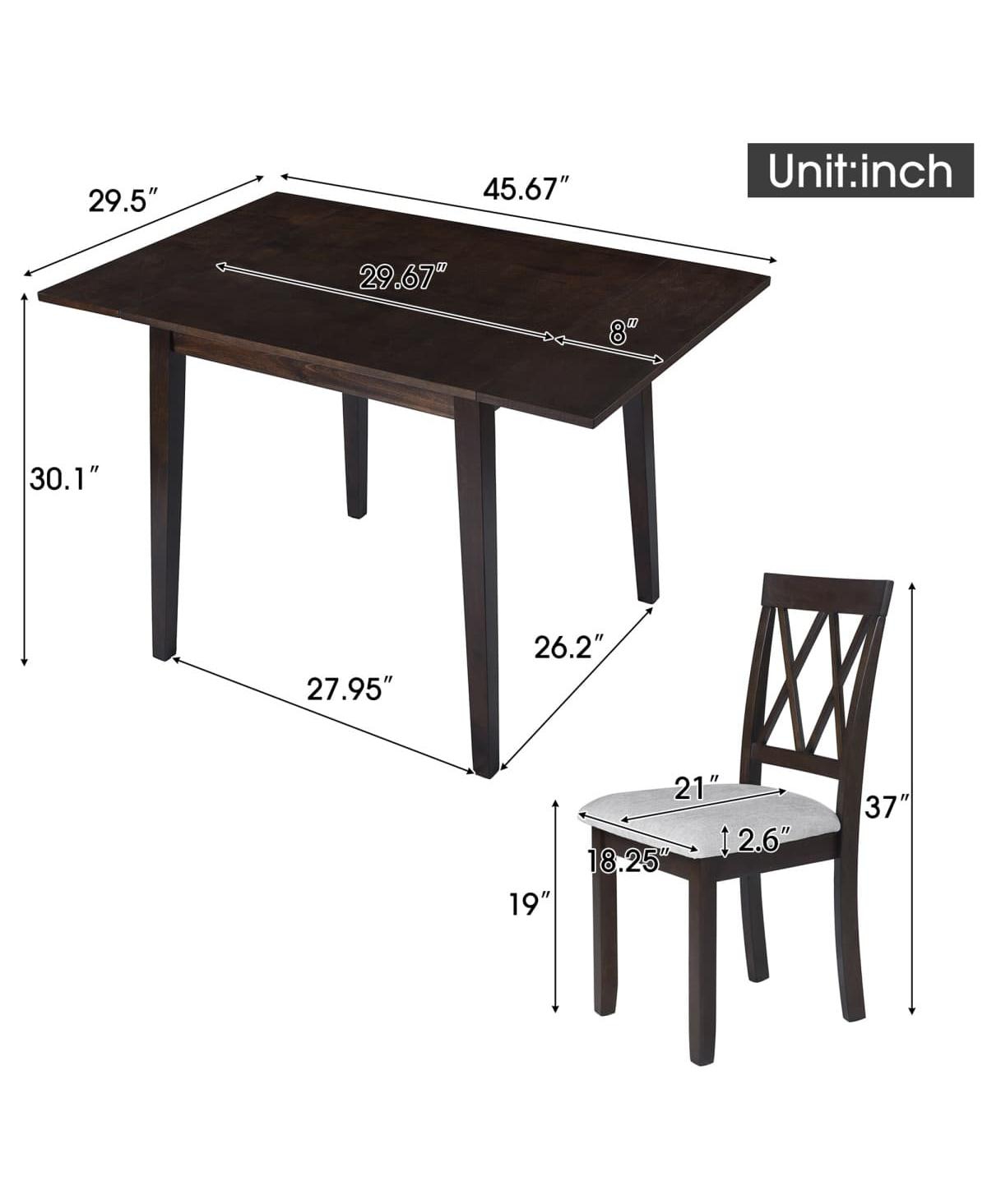 Maison Boucle 5-Piece Drop Leaf Dining Table Set with 4 Upholstered Chairs, Space-Saving Kitchen for Small Apartments