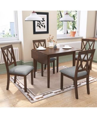 5-Piece Drop Leaf Dining Table Set with 4 Upholstered Chairs, Space-Saving Kitchen Table Set for Small Apartments-