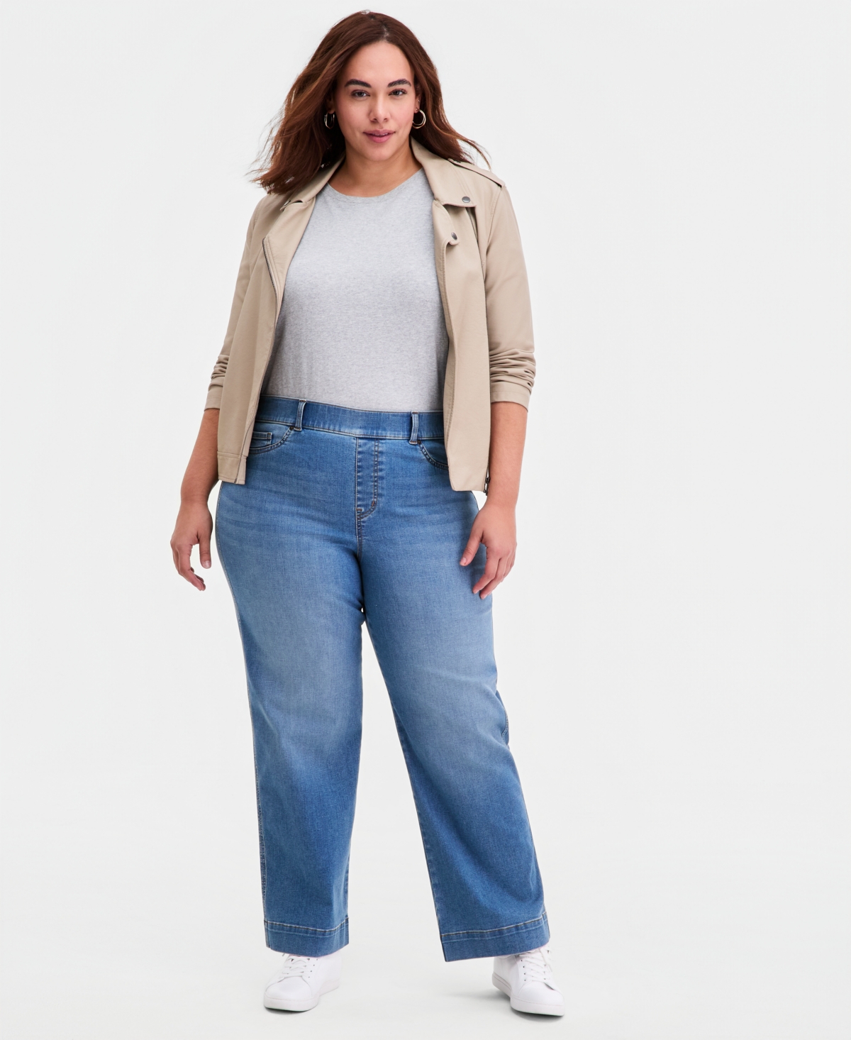 Style & Co Plus Pull-On Shaping High-Rise Wide-Leg Jeans, Macy's Exclusive