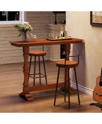 Bar Height Table, Small Pub Table with Solid Wood Base, Mocha Brown