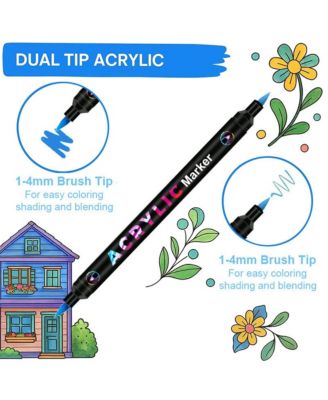 48 Colors Double Tips Acrylic Paint Markers with 24 Dual-Color Brush Tips for Rocks, Eggs, Wood, Rock, Canvas, Plastic