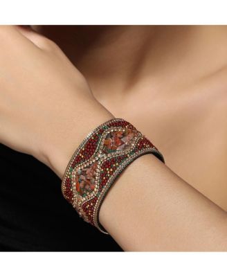 Women's The Moziac-Swirl Statement Bracelet - Forest Green & Wine Red