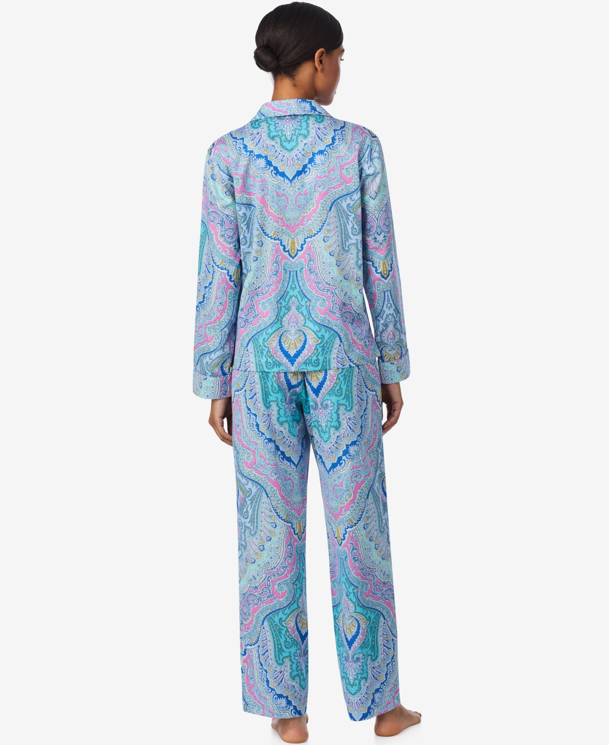 Ralph Lauren Women's Petite Long Sleeve Notch Collar Long Pant Pajama Set In Multi