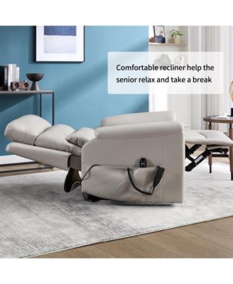 Single Piece Faux Leather Dual Motor Infinite Position Power Lift 8-Point Vibration Massage Lumbar Heating Recliner Chair