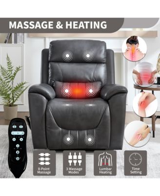 Single Piece Faux Leather Dual Motor Infinite Position Power Lift 8-Point Vibration Massage Lumbar Heating Recliner Chair