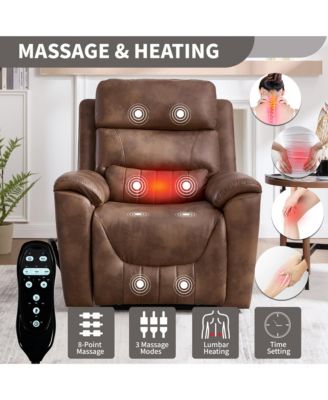 Single Piece Faux Leather Dual Motor Infinite Position Power Lift 8-Point Vibration Massage Lumbar Heating Recliner Chair