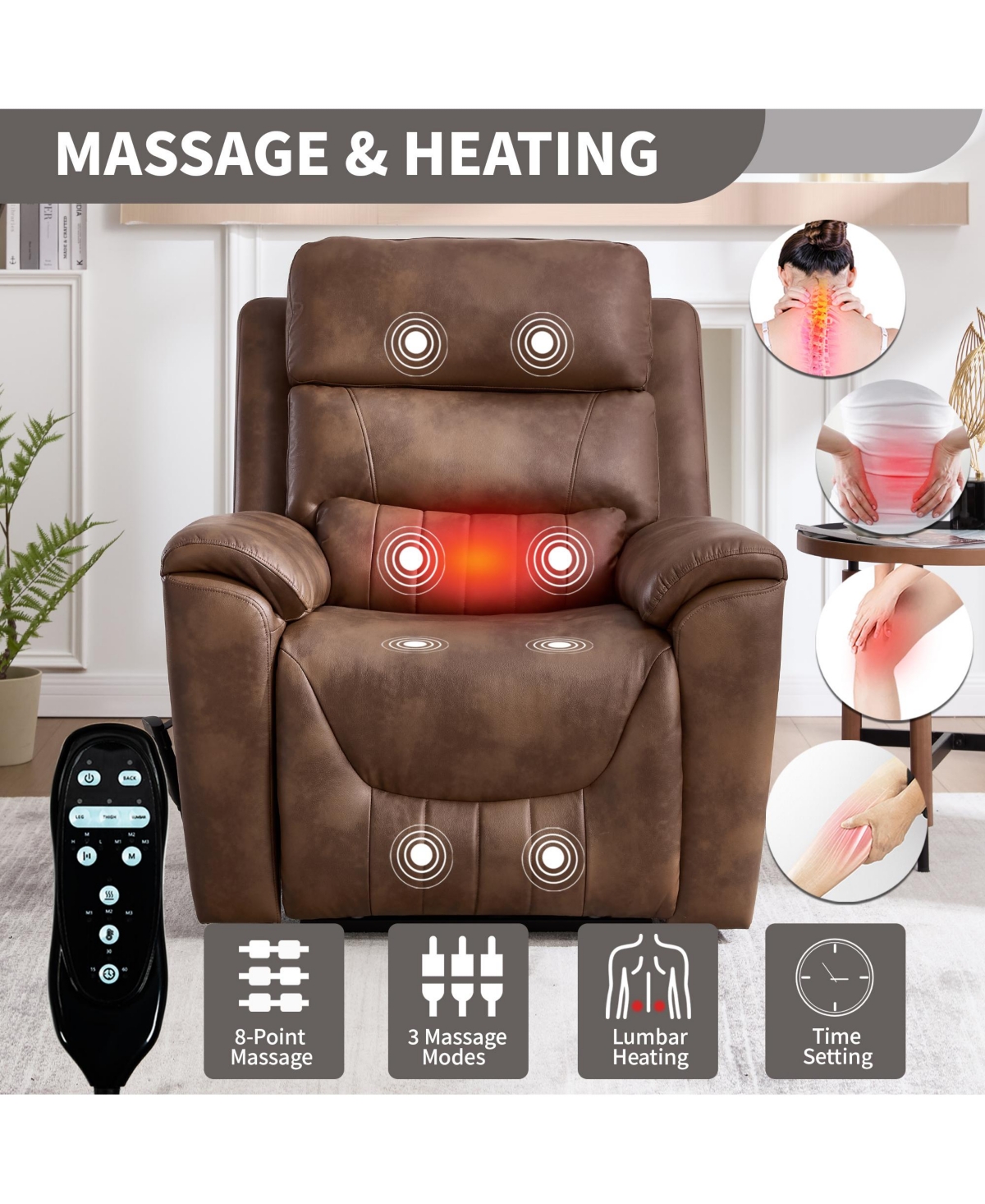 Boyel Living Faux Leather Dual Motor Infinite Position Up to 350 Lbs Power Lift Recliner Chair with 8-Point Vibration Massage and Lumbar
