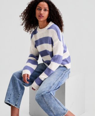 Petite Striped Crewneck Pull-On Sweater, Macy’s Exclusive