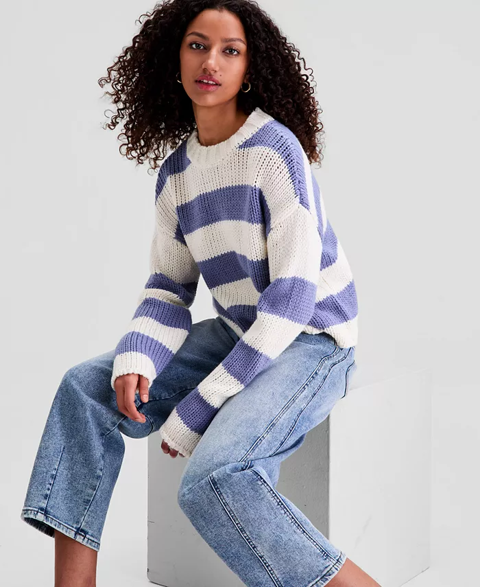 Women's Drop Shoulder Striped Sweater - thumbnail 5