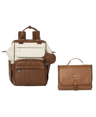 BabbleRoo Kids Diaper Bag Backpack, Spacious & Stylish Leather Bag & Faux Leather Changing Pad, Brown - Widetop Coffee Bag and Changing pad