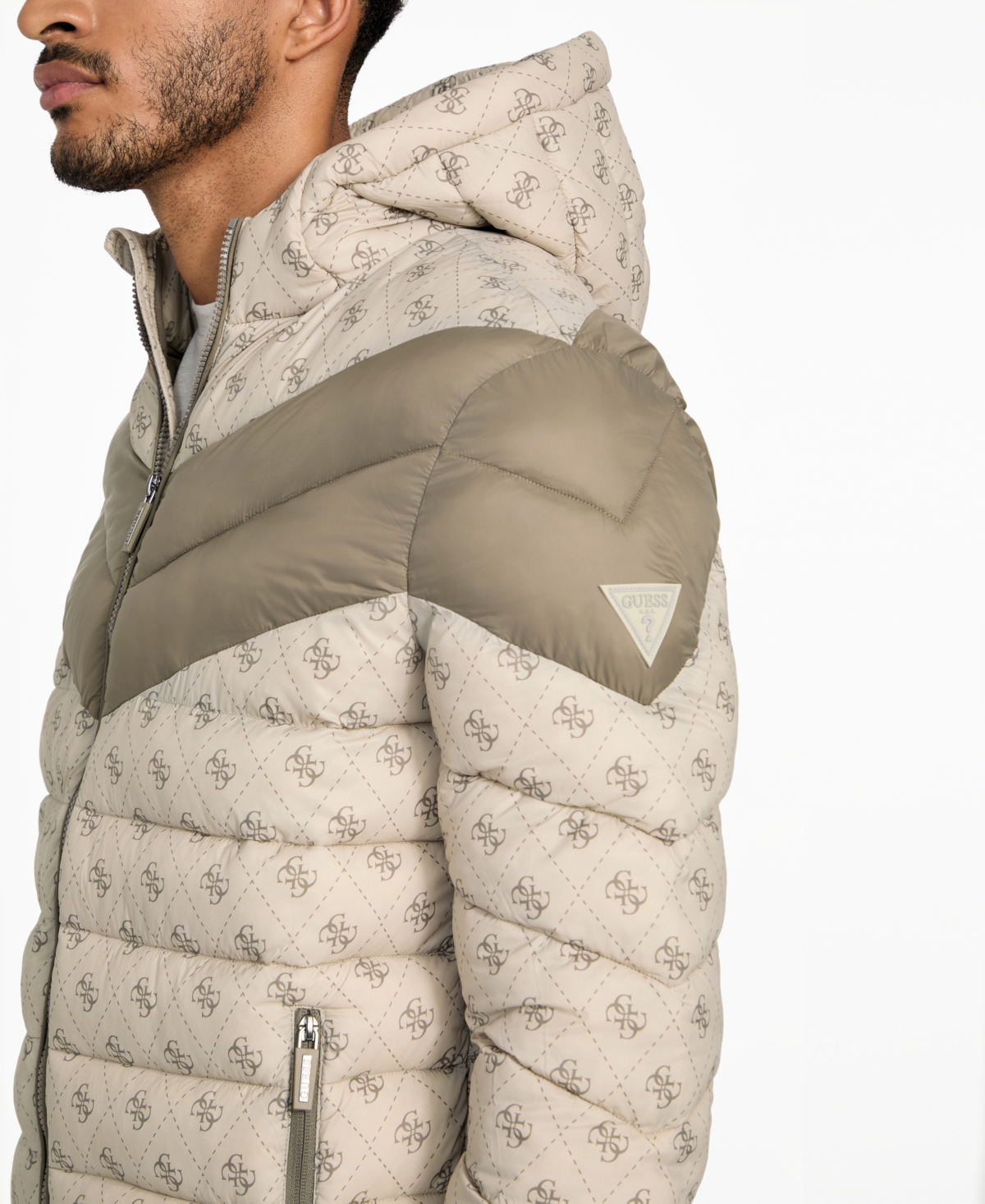 Guess Men's Color-block Puffer Jacket In Neutral