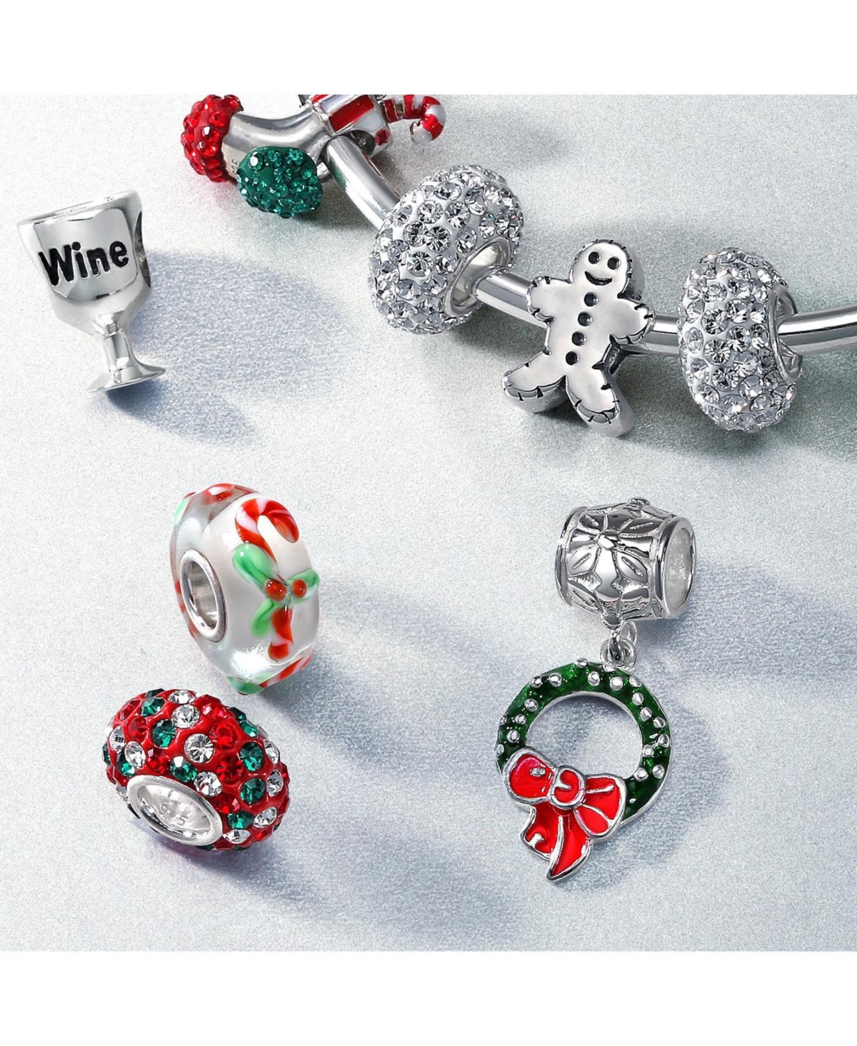 Bling Jewelry Christmas Charm Bead Set Gingerbread Candy Cane and Cookie for Bracelets