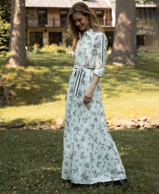 Women's Floral Long Sleeve Tie-Waist Shirtdress