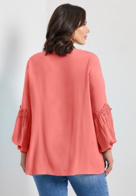 Women's Plus Size Crochet Lace Trim Top