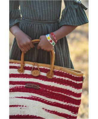 Crimson Courage Handwoven Red & White Sisal Straw Basket Tote