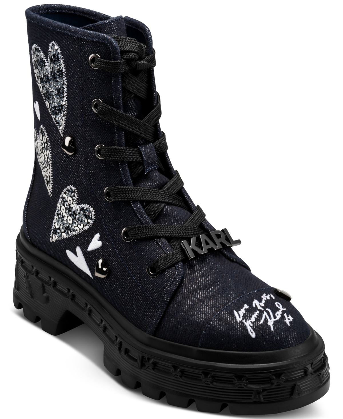 Karl Lagerfeld Paris Lamprini Ikonic Lace-Up Combat Boots