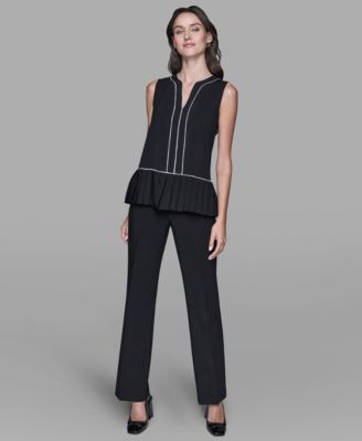 KARL LAGERFELD PARIS - Women's Pleated Detail Sleeveless Blouse