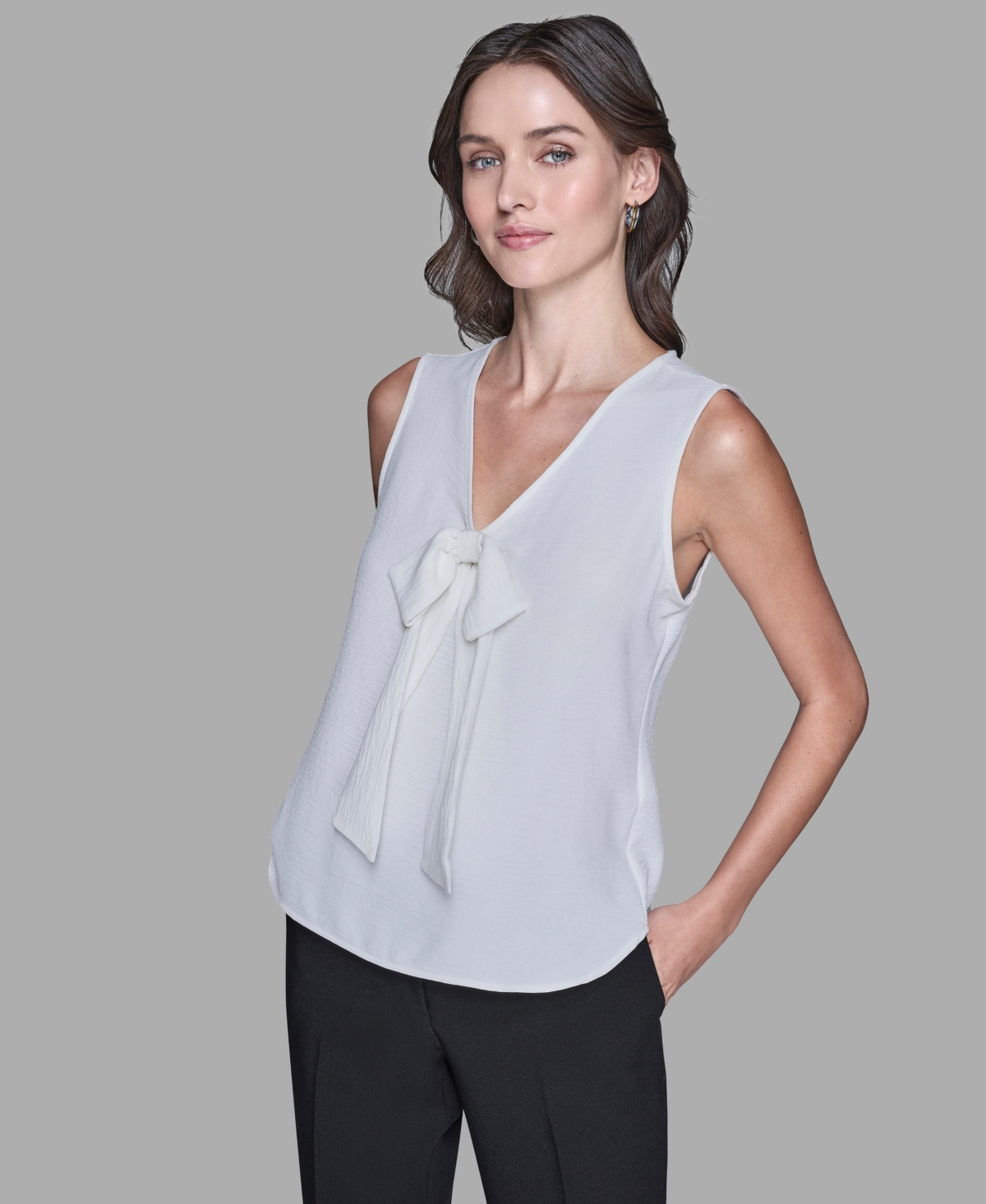 Karl Lagerfeld Women's Sleeveless Bow Detail Top In White