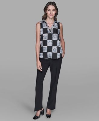 KARL LAGERFELD PARIS - Women's Sleeveless Printed V-Neck Blouse Top