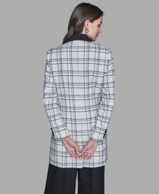 Women's One-Button Checkered Contrast Long Jacket