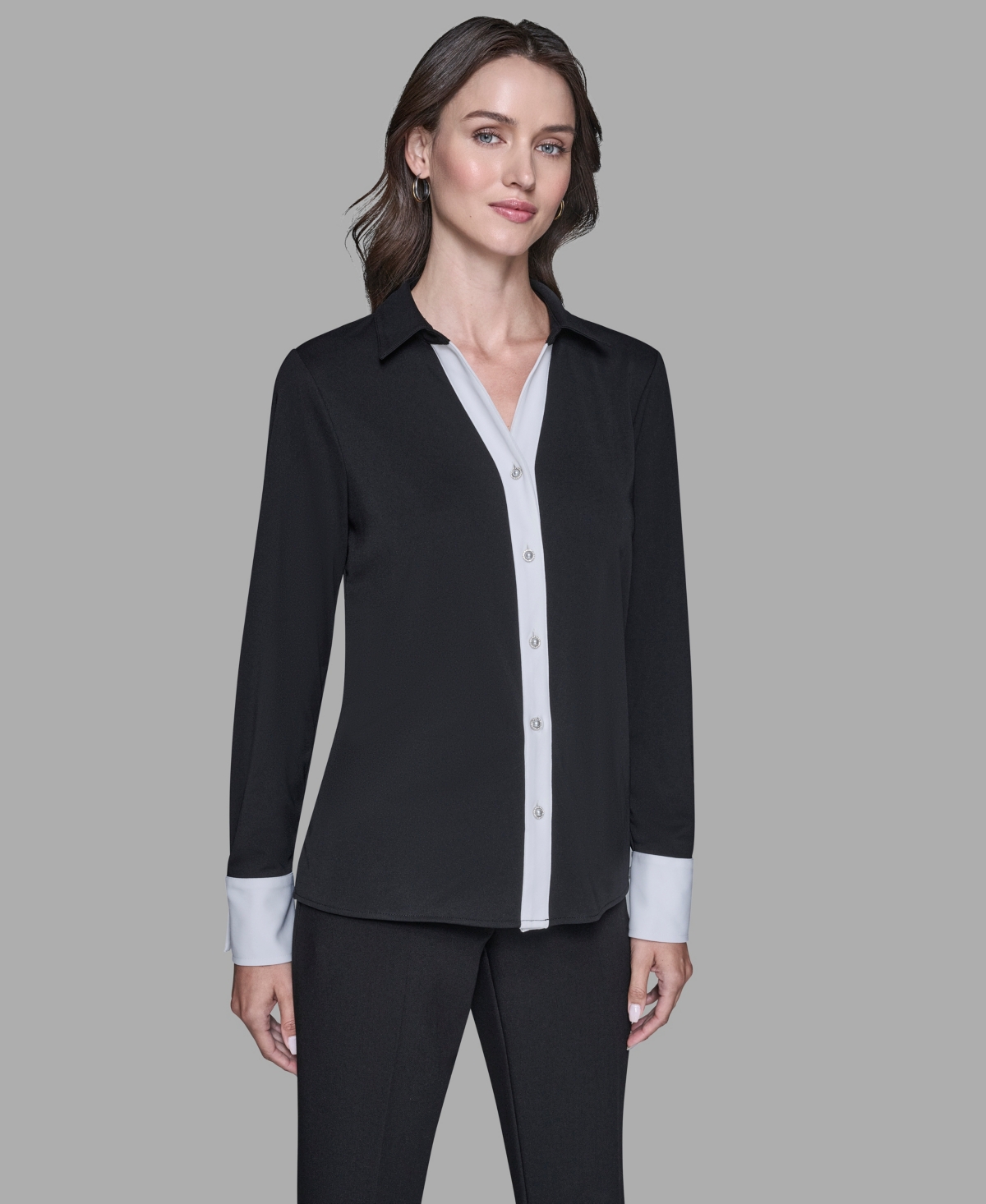 Karl Lagerfeld Women's Contrast Collared Top In Black