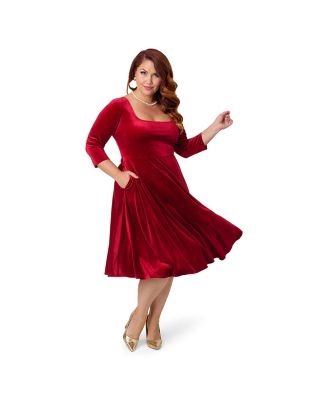 Plus Size Square Neck Pleated Swing Dress