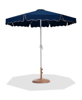 Amalfi Navy With Cream Piping / Teak Metal Patio Umbrella with Base Sets