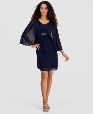 Women's Solid Chiffon Dolman-Sleeve Dress