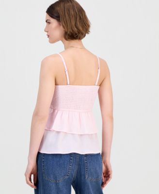 Juniors' Smocked Tiered Babydoll Tank Top